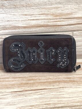 Vintage Juicy Couture Chocolate Brown Suede Logo Zip Wallet